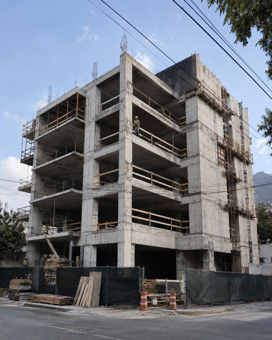 Multi-story residential building under construction in Monterrey